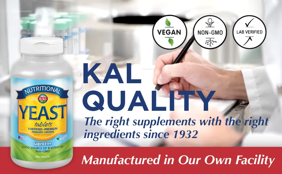 KAL Nutritional Yeast 500 Tablets - KAL Nutritional Yeast Tablets B Vitamins & Naturally Occurring Amino Acids Healthy Hair Skin 500ct
