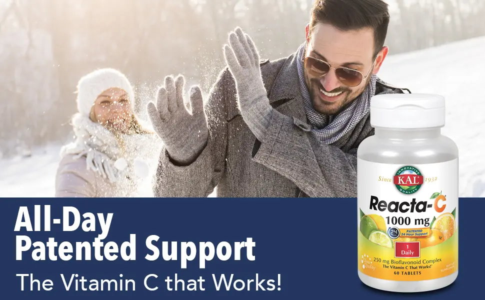 KAL Reacta-C 1000 mg 60 Tablets - KAL Reacta-C Vitamin C 1000mg with Bioflavonoids Patented All Day Immune Support Non-Acidic 60