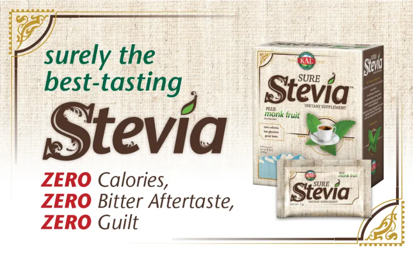KAL Sure Stevia Plus Monk Fruit 100 Packets 3.5 oz (100 g) - KAL Sure Stevia Extract Powder Plus Monk Fruit (Luo Han) Zero Calorie 100 Single-Serve Packets