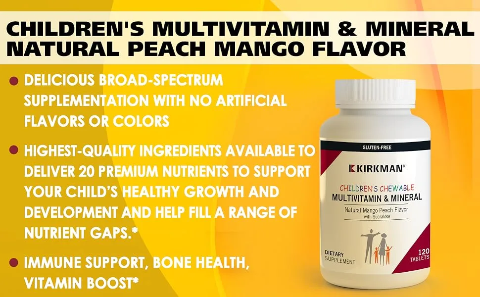 Kirkman Labs Children's Chewable Multivitamin & Mineral Tablets Natural Mango Peach 120 Tablets - Kirkman
