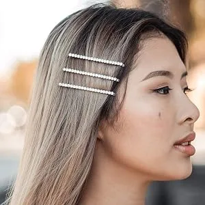 Kitsch Beaded Bobby Pins Black/Silver 3 Pieces - Rhinestone Decorative Bobby Pins, Hair Accessories for Women
