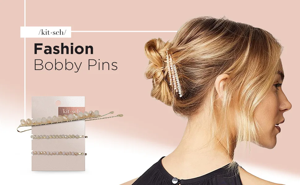 Kitsch Beaded Bobby Pins Blush/Mauve 3 Pieces - product information 1