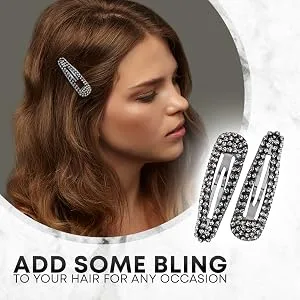 Kitsch Rhinestone Snap Clips Hematite 2 Pieces - Rhinestone Encrusted Barrettes