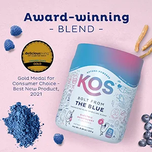 KOS Bolt from the Blue Energizing Blue Spirulina Blend Electric Boostberry Flavored 8.36 oz (237 g) - Award winning blend.