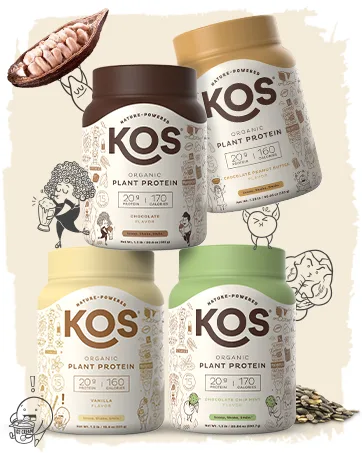 KOS Organic Plant Based Protein Chocolate Chip Mint 1.3 lb (590.7 g) - protein powder vegan plant based vegetarian low carb low calorie hemp pea chia seed soy pea gluten