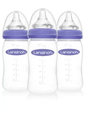 Lansinoh Natural Wave Nipple Bottles Medium Flow 3 Bottles 8 oz (240 ml) Each - plastic baby bottles for newborn babies lansinoh baby bottles momma bottle