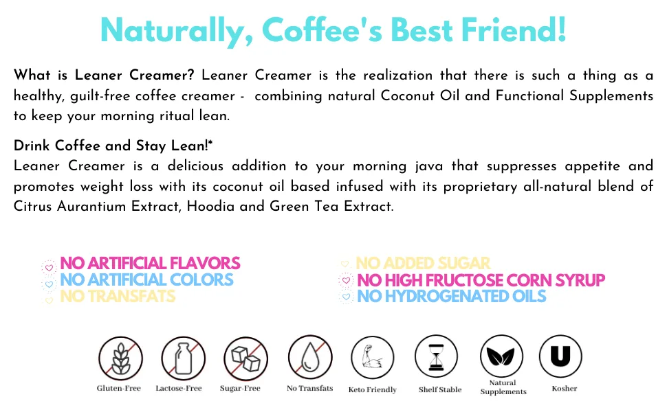 Leaner Creamer Coconut Oil Coffee Creamer Hazelnut 9.87 oz (280 g) - Naturally, Coffee
