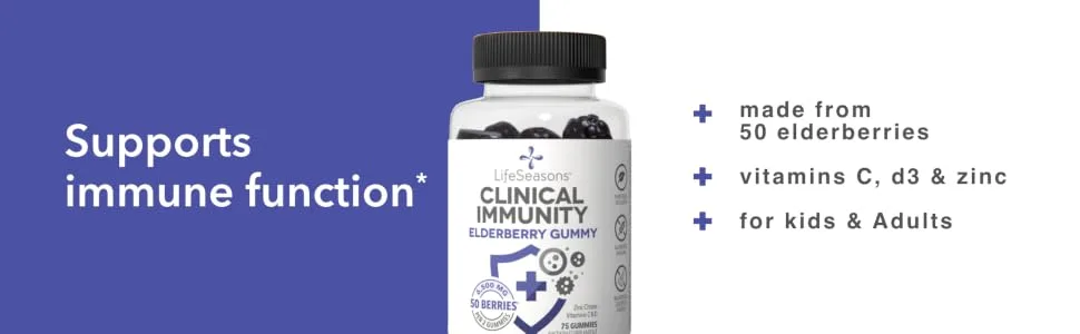 LifeSeasons Clinical Immunity Elderberry Gummy 6500 mg  75 Gummies - lifeseasons immune function