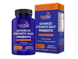 LoveBug Probiotics Advanced Strength Daily Probiotic 50 Billion CFU 30 Count - Advance Strength Daily Support