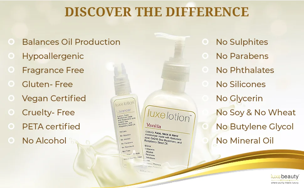LuxeBeauty Luxe Lotion Luxury Face Neck & Hand Moisturizer Vanilla 8.5 fl oz (251 ml) - Luxe Lotion