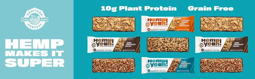 Manitoba Harvest Hemp Yeah! Protein Bar Variety Pack 8 Bars 1.59 oz (45 g) Each - manitoba harvest granola bars chocolate grain free plant protein snacks breakfast chia hemp seeds