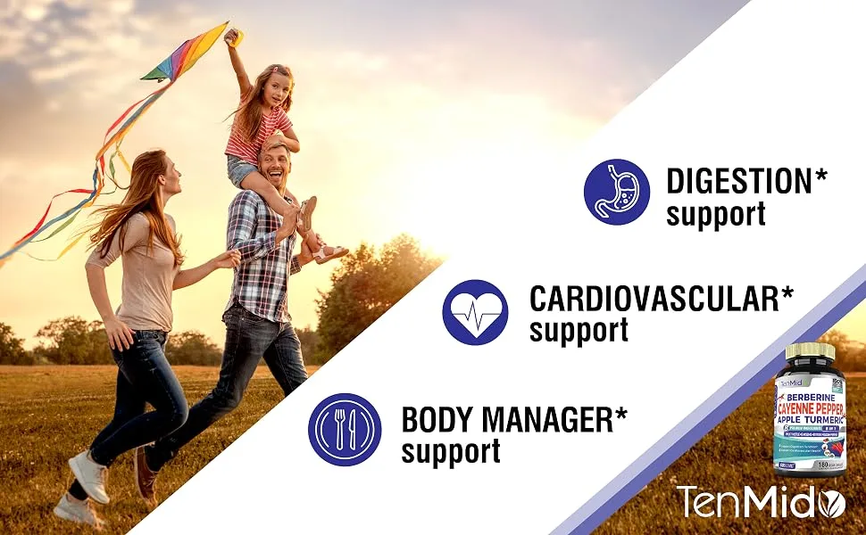Tenmido Berberine Cayenne Pepper Apple Turmeric - 180 VEGAN Capsules - benefits