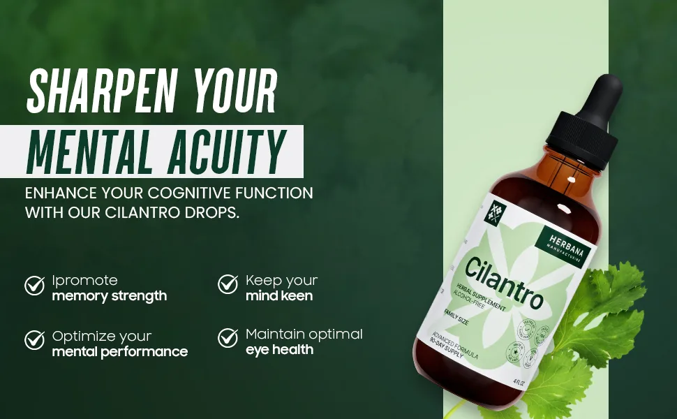 HERBANA MANUFACTURING Cilantro Leaf Drops for Body Cleansing and Detox - 4 Fl Oz. - herb Cilantro antioxidants Extract Drops Detox calming nervous system cleanse detoxification memory