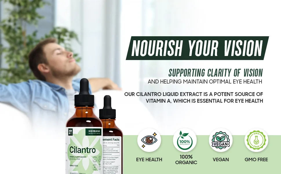 HERBANA MANUFACTURING Cilantro Leaf Drops for Body Cleansing and Detox - 4 Fl Oz. - herb Cilantro antioxidants Extract Drops Detox calming nervous system cleanse detoxification memory