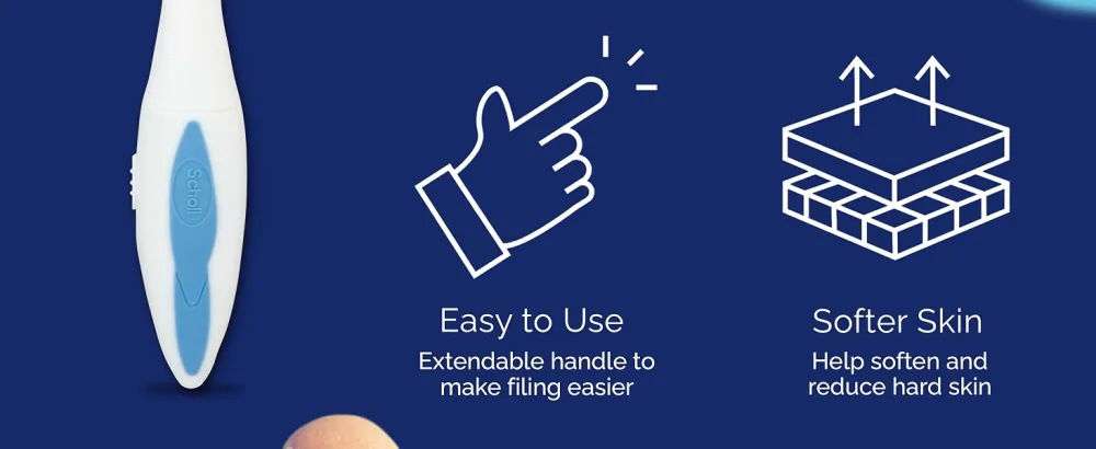 Scholl Hard Skin Foot File - Double Action Footfile for Hard Skin Removal and Rough Skin Smoothing Soft Grip Extendable Handle for Comfortable Use Single - Scholl