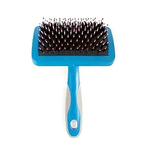 Ancol Ergo Universal Slicker Brush Medium Medium Single - dog brush with blue plastic handle and soft rounded pins