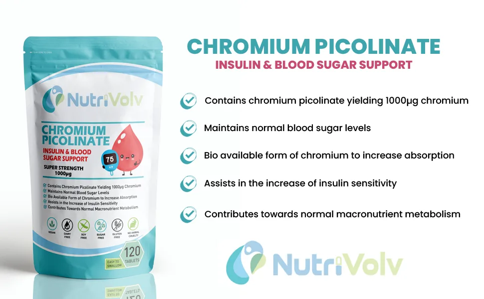 Chromium Picolinate 1000 g Supplements - Blood Sugar Support Appetite Control - 120 Tablets - chromium picolinate