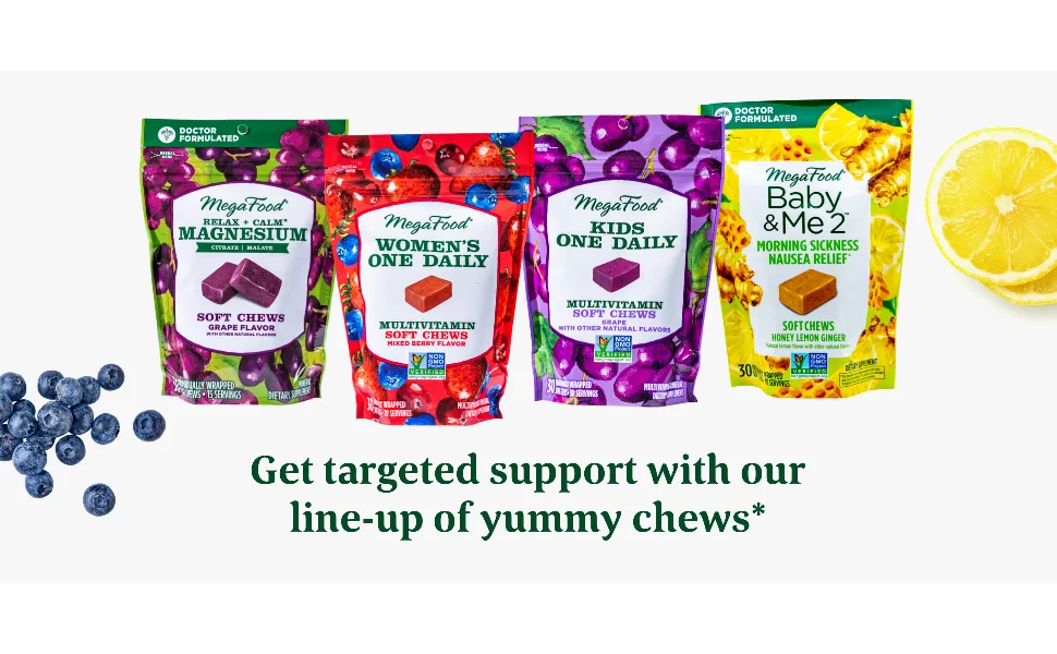 MegaFood Relax + Calm Magnesium Soft Chews Grape 30 Individually Wrapped Soft Chews - product information 6