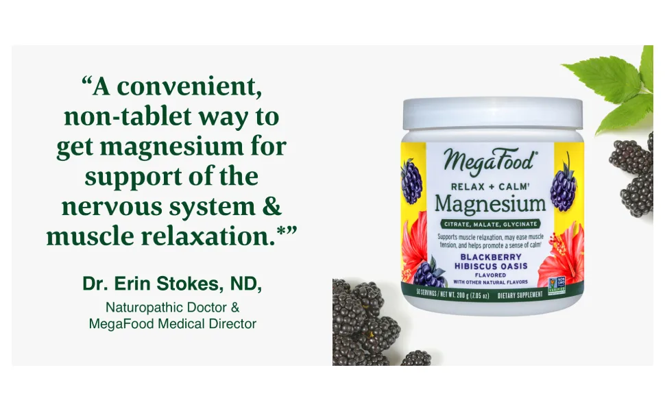 MegaFood Relax + Calm Magnesium Blackberry Hibiscus Oasis 7.05 oz (200 g) - megafood
