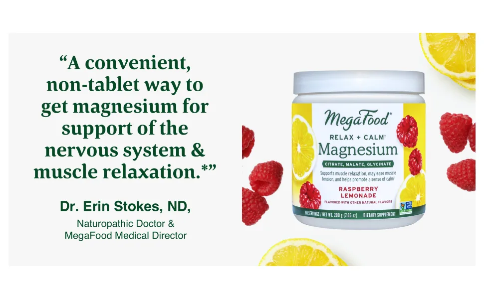 MegaFood Relax + Calm Magnesium Raspberry Lemonade 7.05 oz (200 g) - megafood