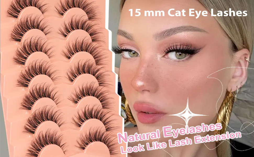Lashes Natural Look Eyelashes Cat Eye Wispy Clear Band 3D False Lashes Fake Eyelashes 7 Pairs by Mavphnee - product information 24