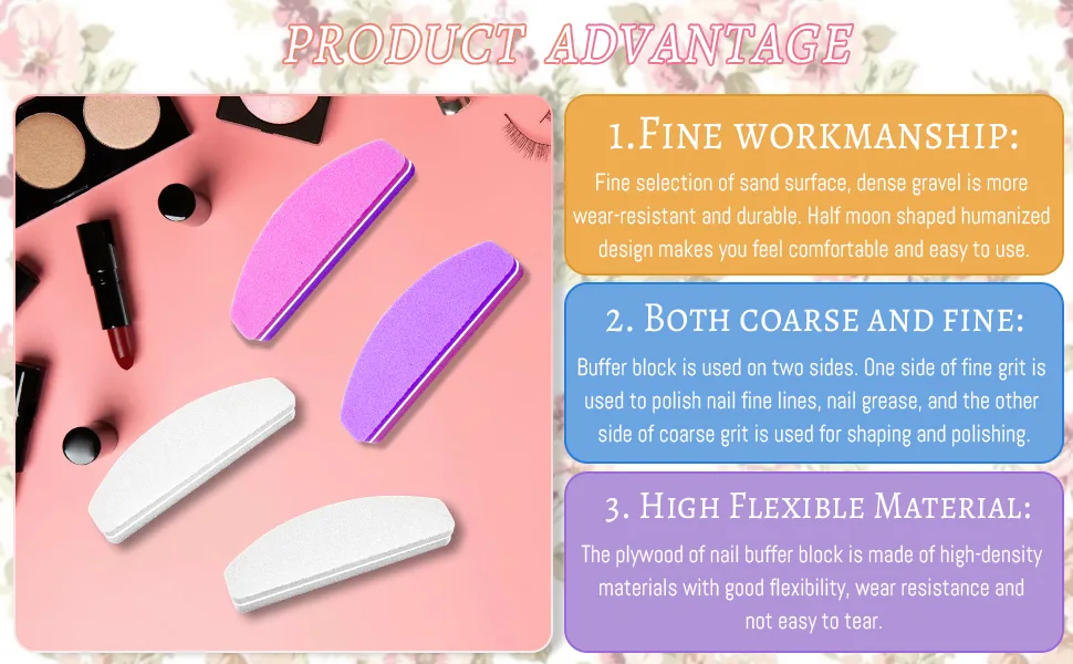 20PCS Nail Buffer 100/180 White Nail Buffer Blocks for Natural Gel & Acrylic Nails Half Moon Buffer Sanding Block Professional Salon Nail Buffing Block Manicure Tools - buffer block for acrylic nails