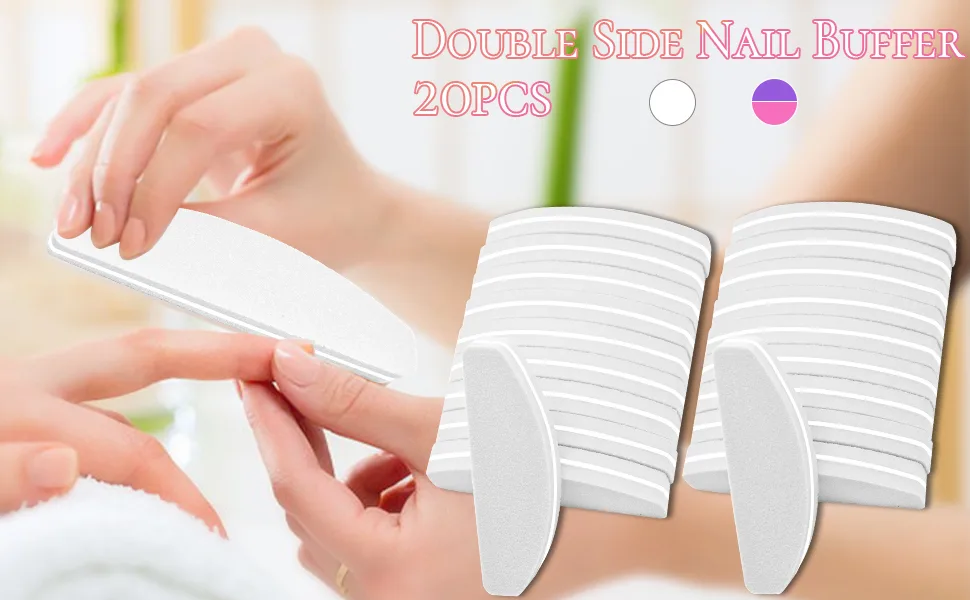 20PCS Nail Buffer 100/180 White Nail Buffer Blocks for Natural Gel & Acrylic Nails Half Moon Buffer Sanding Block Professional Salon Nail Buffing Block Manicure Tools - nail buffers