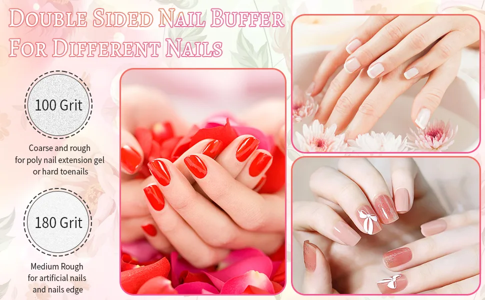 20PCS Nail Buffer 100/180 White Nail Buffer Blocks for Natural Gel & Acrylic Nails Half Moon Buffer Sanding Block Professional Salon Nail Buffing Block Manicure Tools - nail files buffers