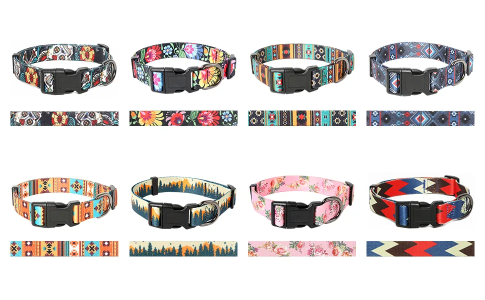 HEELE Dog Collar Medium Multi-Colour Patterned Soft Comfy Dog Pet Collars Easy Adjustable Collar for Small Medium Dogs Indoor Outdoor Activities Pink M M (Length 34-53cm Width 2cm) Pink - product information 18
