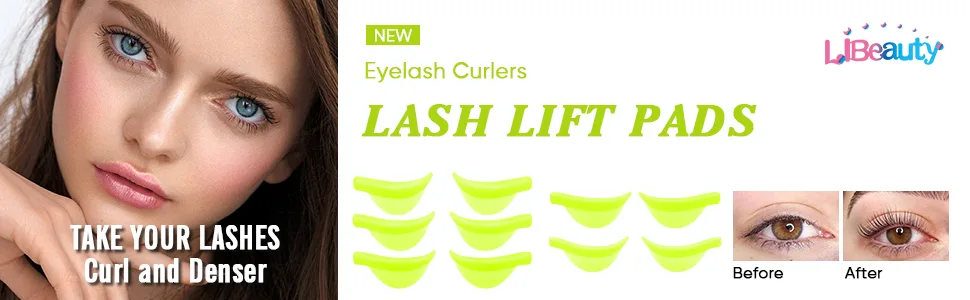 Libeauty Eyelash Perm Pads 10pcs Silicone Lash Lift Shields for Eyelash Perm XS/S/M/L/XL 5 Size Reusable Soft Lash Lifting Rods (Yellow) - lash lift pads