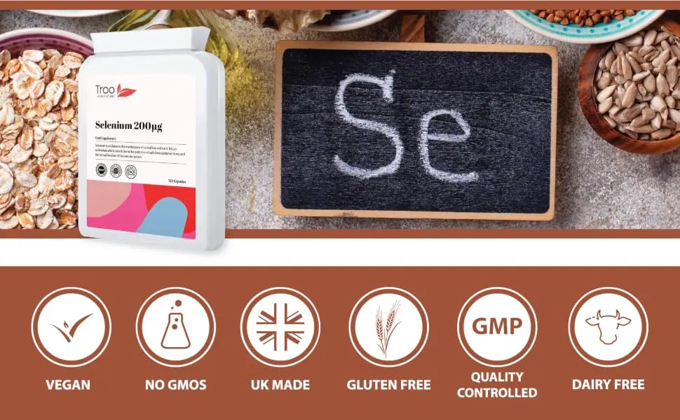 Selenium 200 g 120 Capsules - Essential Daily Antioxidant Mineral Supplement for Immune Support and Hair and Nail Care - Contributes to Normal Thyroid Function - selenium tablets