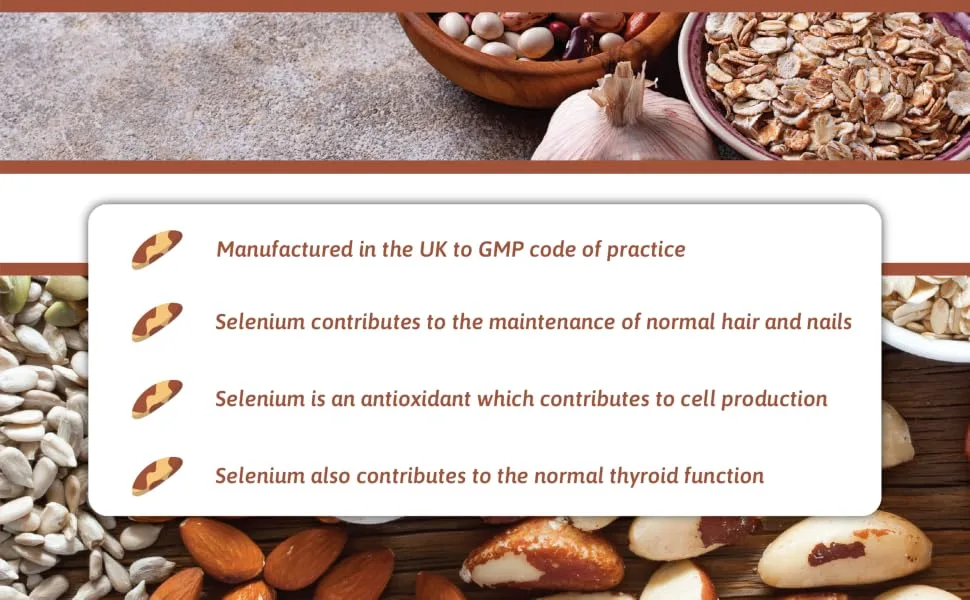 Selenium 200 g 120 Capsules - Essential Daily Antioxidant Mineral Supplement for Immune Support and Hair and Nail Care - Contributes to Normal Thyroid Function - selenium tablets