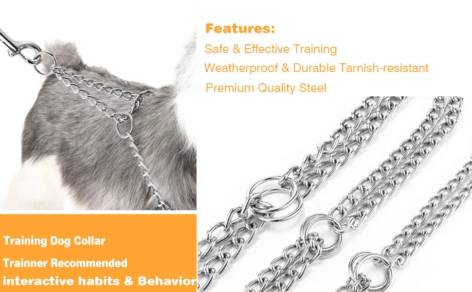 HAPPY HACHI Half Check Dog Collar Martingale Dog Chain Collars Semi Choke All Metal for Puppy Dogs Medium Large Training Walking Pulling Control S 30-43cm S 30-43cm*2mm Silver - choke chain collar for dog