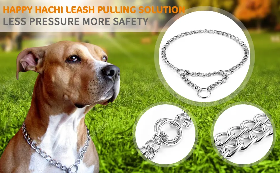 HAPPY HACHI Half Check Dog Collar Martingale Dog Chain Collars Semi Choke All Metal for Puppy Dogs Medium Large Training Walking Pulling Control S 30-43cm S 30-43cm*2mm Silver - happy hachi dog collar