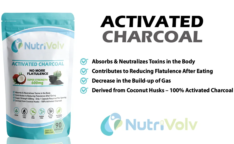 Activated Charcoal 600mg | 90 Capsules | Reduce Flatulence Gas & Bloating | Detox - Activated Charcoal Info