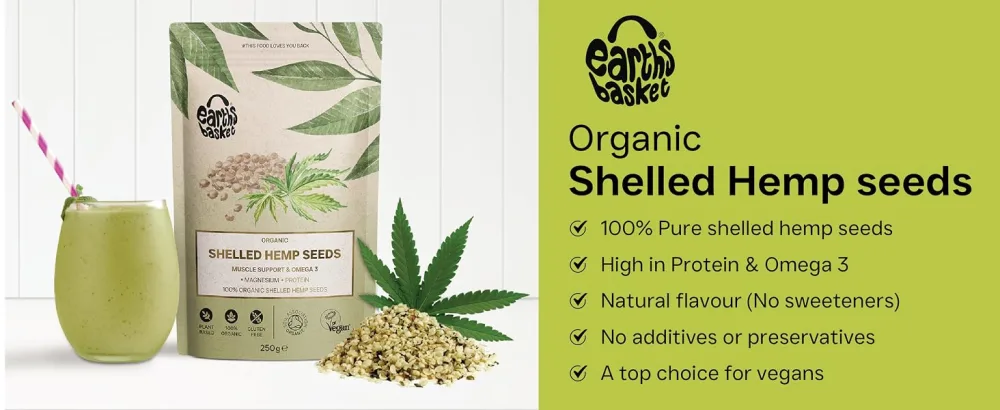 Earths Basket Organic Shelled Hemp Seeds 250g Protein - Header