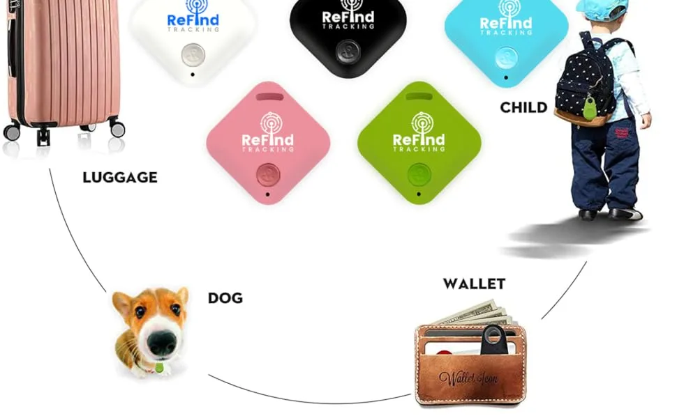 ReFind Smart Tracker. Mini GPS Tag Live Tracking on Free App Bluetooth 5.0. Key Finder Tracker For Luggage Item Finder Dog & Cat Tracker. Compact AIR I TAG For iPhone Android Samsung (Black) - apple dog tracker, apple itag, apple luggage tracker, appletag, apple tags air