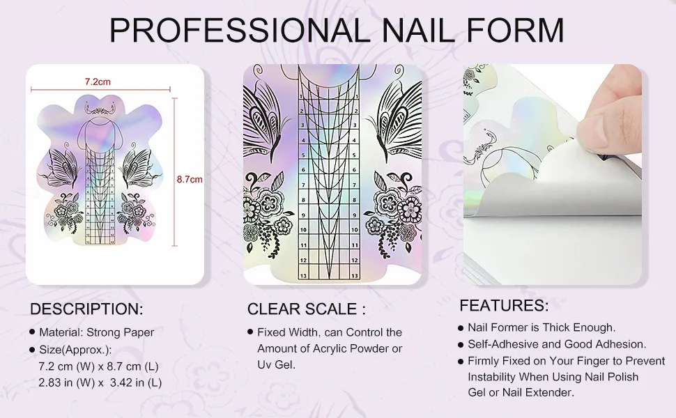 100pcs Pro Square Nail Forms for Gel Builder French Acrylic UV Gel Tips Extension Sticker Builder Form Guide Stencil Manicure Tools HJ-NTF060  - nail form forms acrylic nails gel sticker builder c curve extension long extra tips guide
