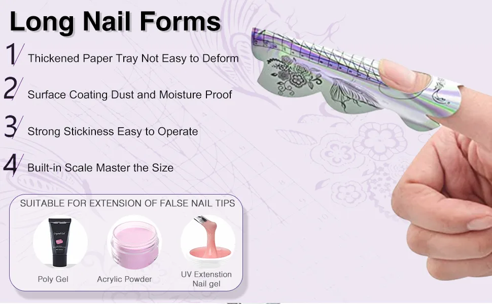 100pcs Pro Square Nail Forms for Gel Builder French Acrylic UV Gel Tips Extension Sticker Builder Form Guide Stencil Manicure Tools HJ-NTF060  - nail form forms acrylic nails gel sticker builder c curve extension long extra tips guide
