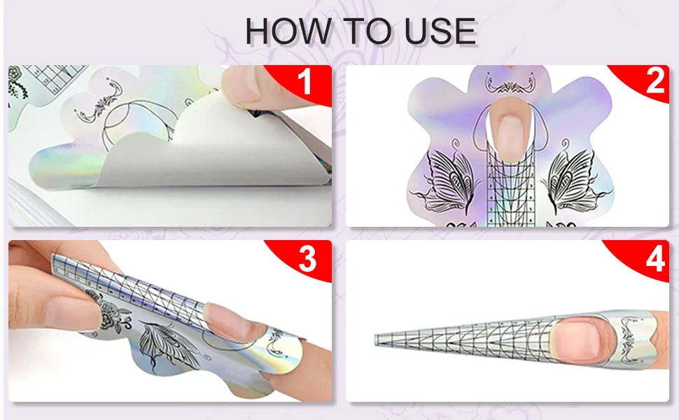 100pcs Pro Square Nail Forms for Gel Builder French Acrylic UV Gel Tips Extension Sticker Builder Form Guide Stencil Manicure Tools HJ-NTF060  - nail form forms acrylic nails gel sticker builder c curve extension long extra tips guide