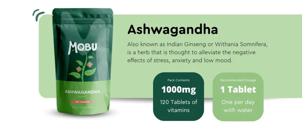 Ashwagandha 1000mg 120 Tablets | High Strength Ashwagandha Supplement | Ayurvedic | GMP Approved | Vegan | Letterbox Friendly | MOBU UK - Ashwagandha
