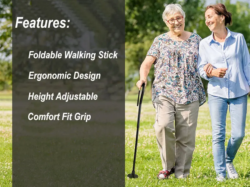 BeGrit Walking Sticks for Women Folding Walking Sticks Adjustable Walking Stick Collapsible Lightweight Flexible Stick Comfortable Grip Durable Mobility Aid for Ladies Men Black - features