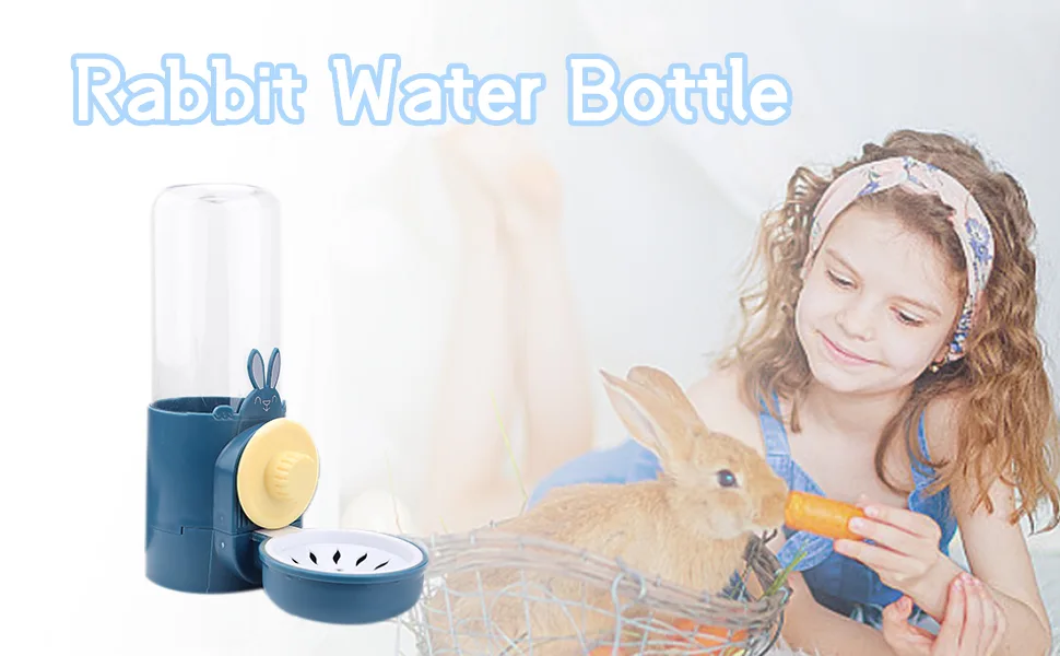Rabbit Water Bottles 500ml Large Guinea Pig Non Drip Automatic Kettle for Bunny/Ferret/Hedgehog Small Animal Dispenser (Blue) - Rabbit Water Bottle
