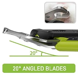 pecute Cat Nail Clippers with Adjustable Led Light Sharp Stainless Steel Professional Pet Nail Trimmer for Cats Small Dogs Rabbit and Small Animals Black+Green Led Light - 20 degree angled blade