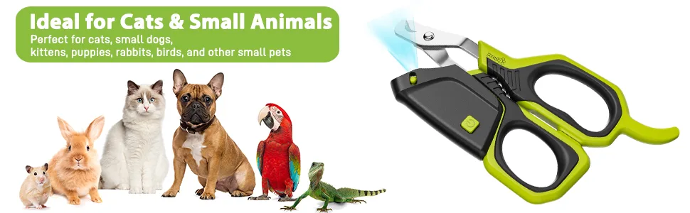 pecute Cat Nail Clippers with Adjustable Led Light Sharp Stainless Steel Professional Pet Nail Trimmer for Cats Small Dogs Rabbit and Small Animals Black+Green Led Light - for small pets
