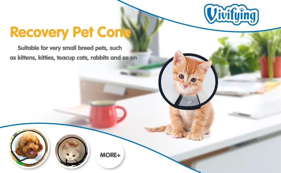 Vivifying Cat Cone Collar 5.5-7.2 Inches Lightweight Plastic Cat Recovery Cone Elizabethan Collar for Small Cats Mini puppies and Rabbits (Black-S) - cat cone