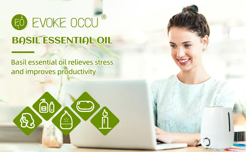 EVOKE OCCU Basil Essential Oil 118ml Pure Basil Oil for Skin Massage Diffuser Candle Soap Making- 4 FL Oz - Basil Essential Oil 4 Oz