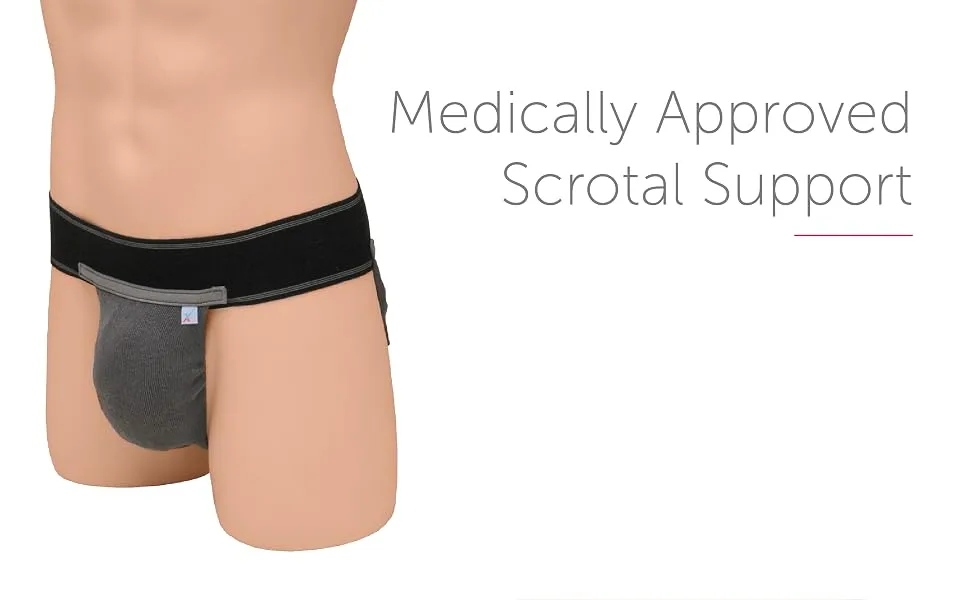 Express Orthopaedic - Medically Approved Scrotal Support/Athletic Supporter Jockstrap For Hernia Hydrocele Post Surgery & Sports (MED - Waist Circ:75-85cm) M Black / Grey - Express - Scrotal Support Infographic