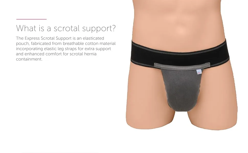 Express Orthopaedic - Medically Approved Scrotal Support/Athletic Supporter Jockstrap For Hernia Hydrocele Post Surgery & Sports (MED - Waist Circ:75-85cm) M Black / Grey - Express - Scrotal Support Infographic