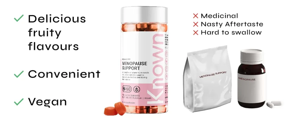 Menopause & Perimenopause Support Gummies | All in one Complex | Delicious Tutti Frutti Flavour Natural Flavourings | 60 Two-a-Day Gummies (One Month s Supply) (1) - Comparison to tablets